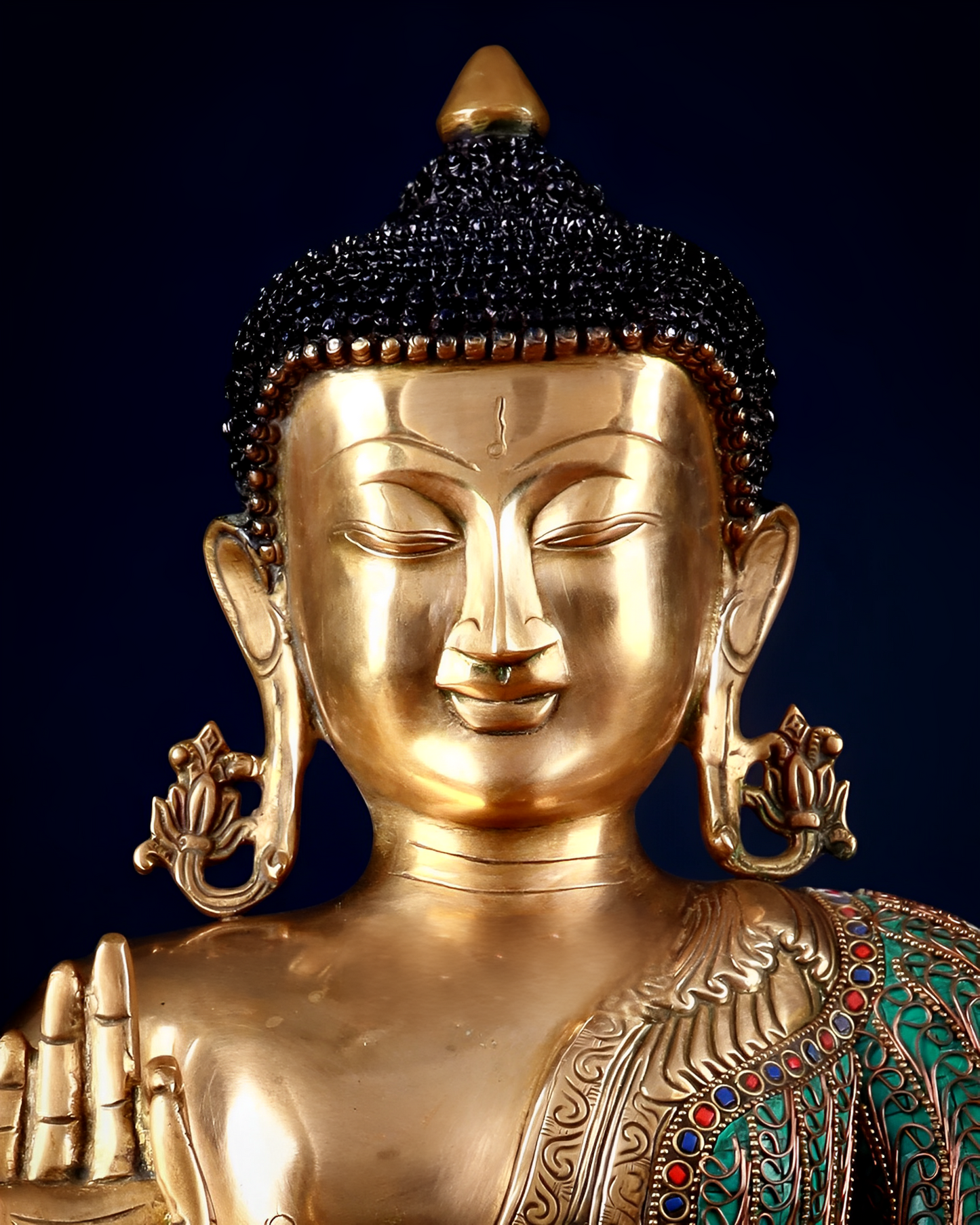 Brass Gem Stone Work Blessing Buddha Statue Weight 20 kg & Height 20 Inch