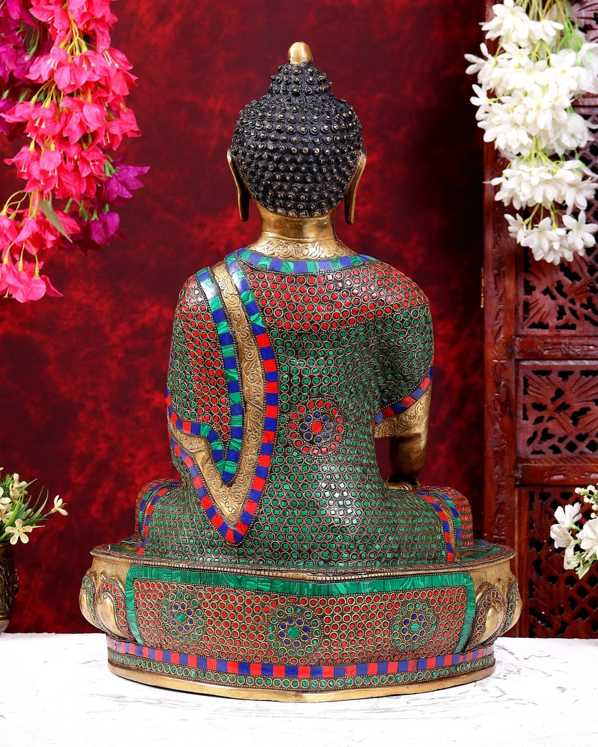 ब्रासोरा® वृंदावन वेणुगोपाल कृष्ण पीतल की प्रतिमा मोर के साथ | एंटीक नीला और सुनहरा रंग | ऊँचाई 20 इंच