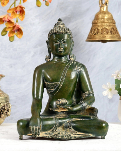 ब्रासोरा® वृंदावन वेणुगोपाल कृष्ण पीतल की प्रतिमा मोर के साथ | एंटीक नीला और सुनहरा रंग | ऊँचाई 20 इंच