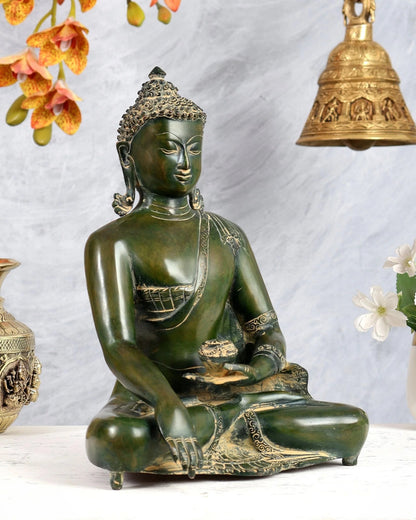 ब्रासोरा® वृंदावन वेणुगोपाल कृष्ण पीतल की प्रतिमा मोर के साथ | एंटीक नीला और सुनहरा रंग | ऊँचाई 20 इंच