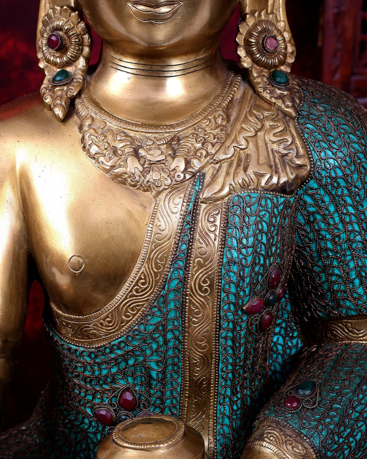 Brassaura® Buddha Crown Bhumisparsha Mudra Idol with Golden & Multi-Color Inlay Finish | Pure Superfine Brass Handcrafted Murti | Brass Statue for Home Temple, Pooja Room | Height 22 Inches | Weight 23.78 Kgs