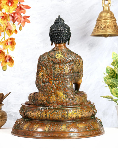 Brassaura® Meditating Buddha Statue | Handcrafted Decorative Buddha Idol for Home, Living Room, Meditation & Spiritual Décor | Antique Artistic Finish | 17.5 Inches | 12.13 Kg