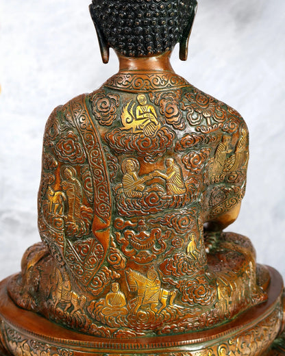 Brassaura® Meditating Buddha Statue | Handcrafted Decorative Buddha Idol for Home, Living Room, Meditation & Spiritual Décor | Antique Artistic Finish | 17.5 Inches | 12.13 Kg