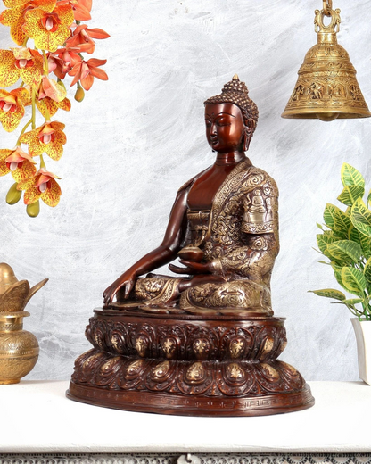ब्रासोरा® वृंदावन वेणुगोपाल कृष्ण पीतल की प्रतिमा मोर के साथ | एंटीक नीला और सुनहरा रंग | ऊँचाई 20 इंच