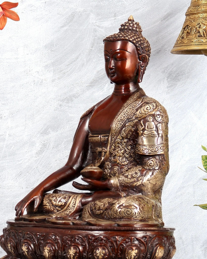 ब्रासोरा® वृंदावन वेणुगोपाल कृष्ण पीतल की प्रतिमा मोर के साथ | एंटीक नीला और सुनहरा रंग | ऊँचाई 20 इंच