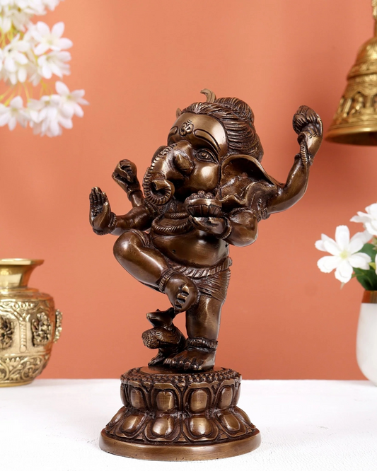 Brassaura® Brass Dancing Baby Ganesha Statue | Height 8.5 Inches