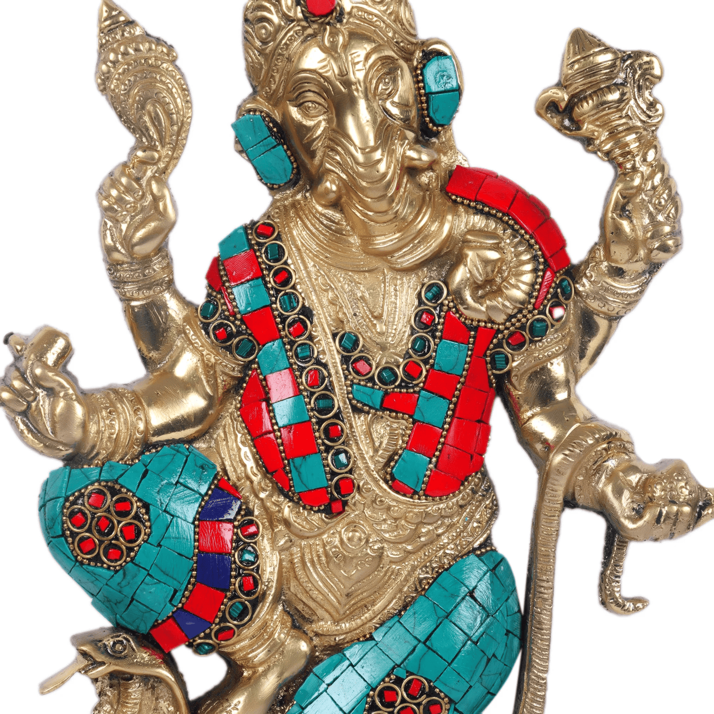 Brassaura® Brass Dancing Ganesha Wall Hanging with Snake & Stonework | Height 10 Inches & Weight 2 Kgs