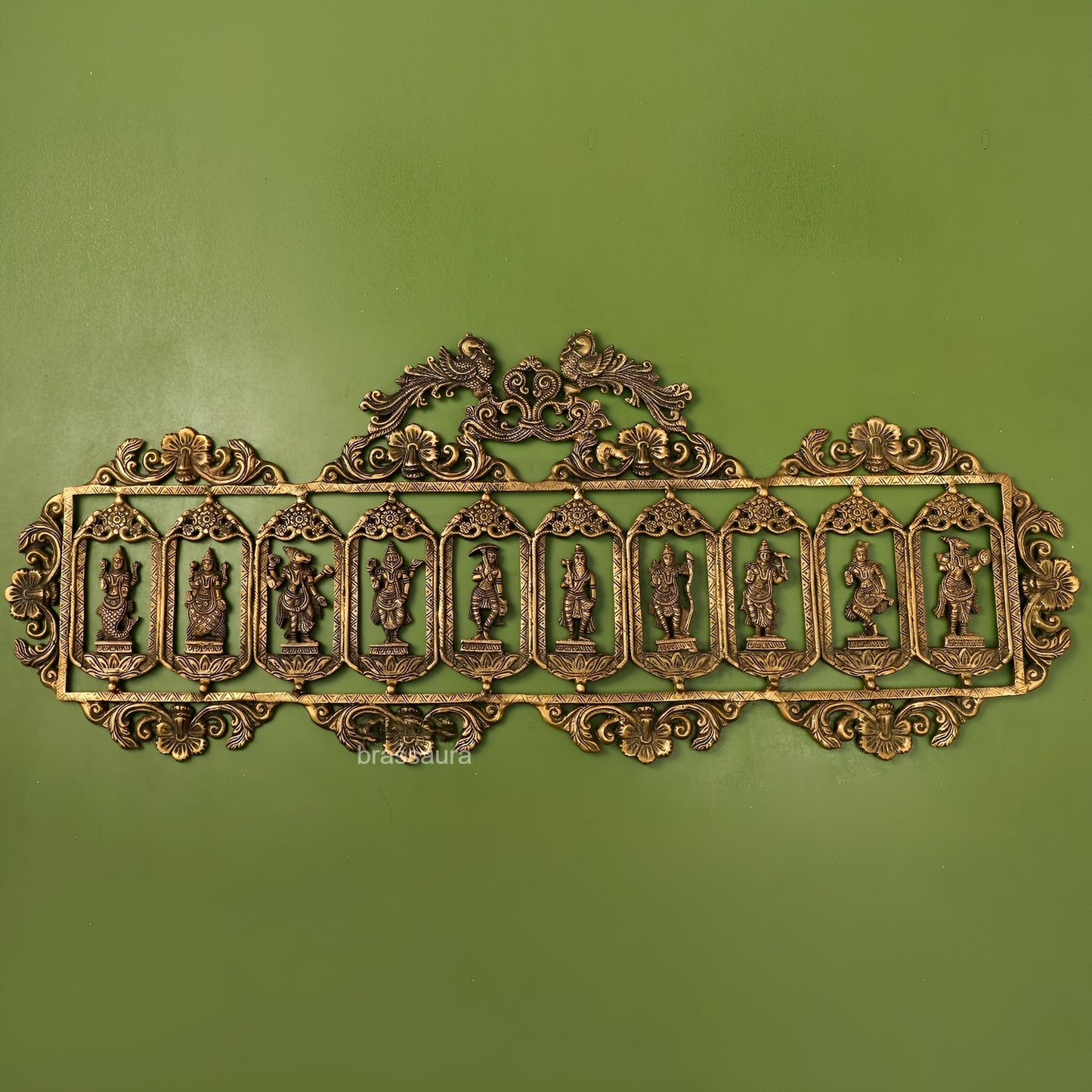 Brassaura™ Brass Dashavatar Wall Hanging – Width 30 Inches & Height 12 Inches, Weight 7.6 Kgs