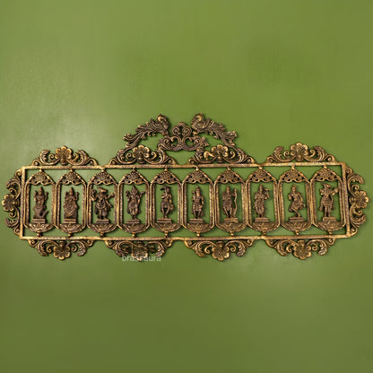 Brassaura™ Brass Dashavatar Wall Hanging – Width 30 Inches & Height 12 Inches, Weight 7.6 Kgs