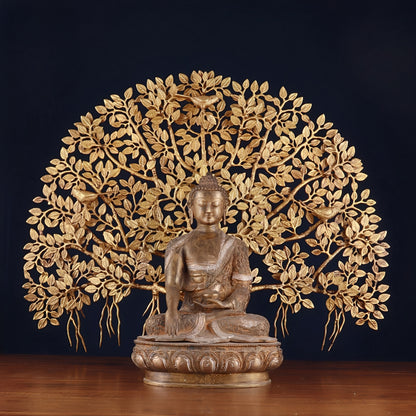 Brass Bhumisprasa Buddha Statue Weight 12 kg Kalpavriksha Tree Weight 18 kg