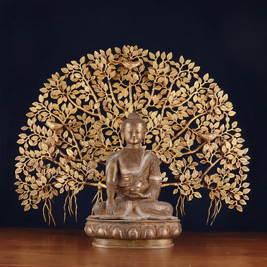Brass Bhumisprasa Buddha Statue Weight 12 kg Kalpavriksha Tree Weight 18 kg