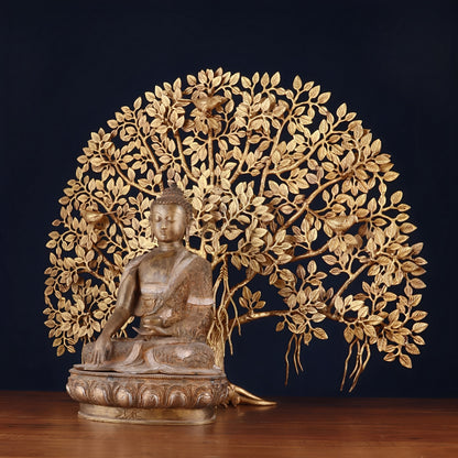 Brass Bhumisprasa Buddha Statue Weight 12 kg Kalpavriksha Tree Weight 18 kg