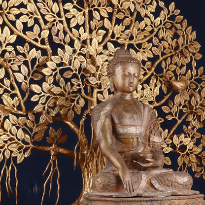 Brass Bhumisprasa Buddha Statue Weight 12 kg Kalpavriksha Tree Weight 18 kg