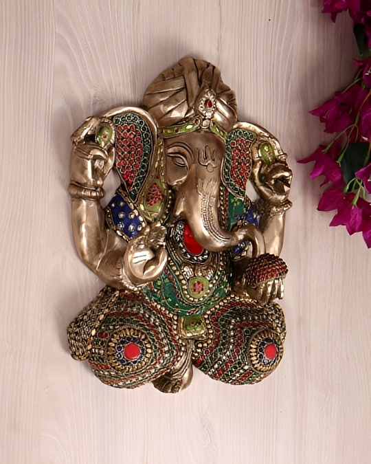 Brassaura® Brass Full Body Lord Ganesha Wall Hanging | Height 14 Inches