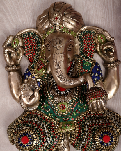 Brassaura® Brass Full Body Lord Ganesha Wall Hanging | Height 14 Inches