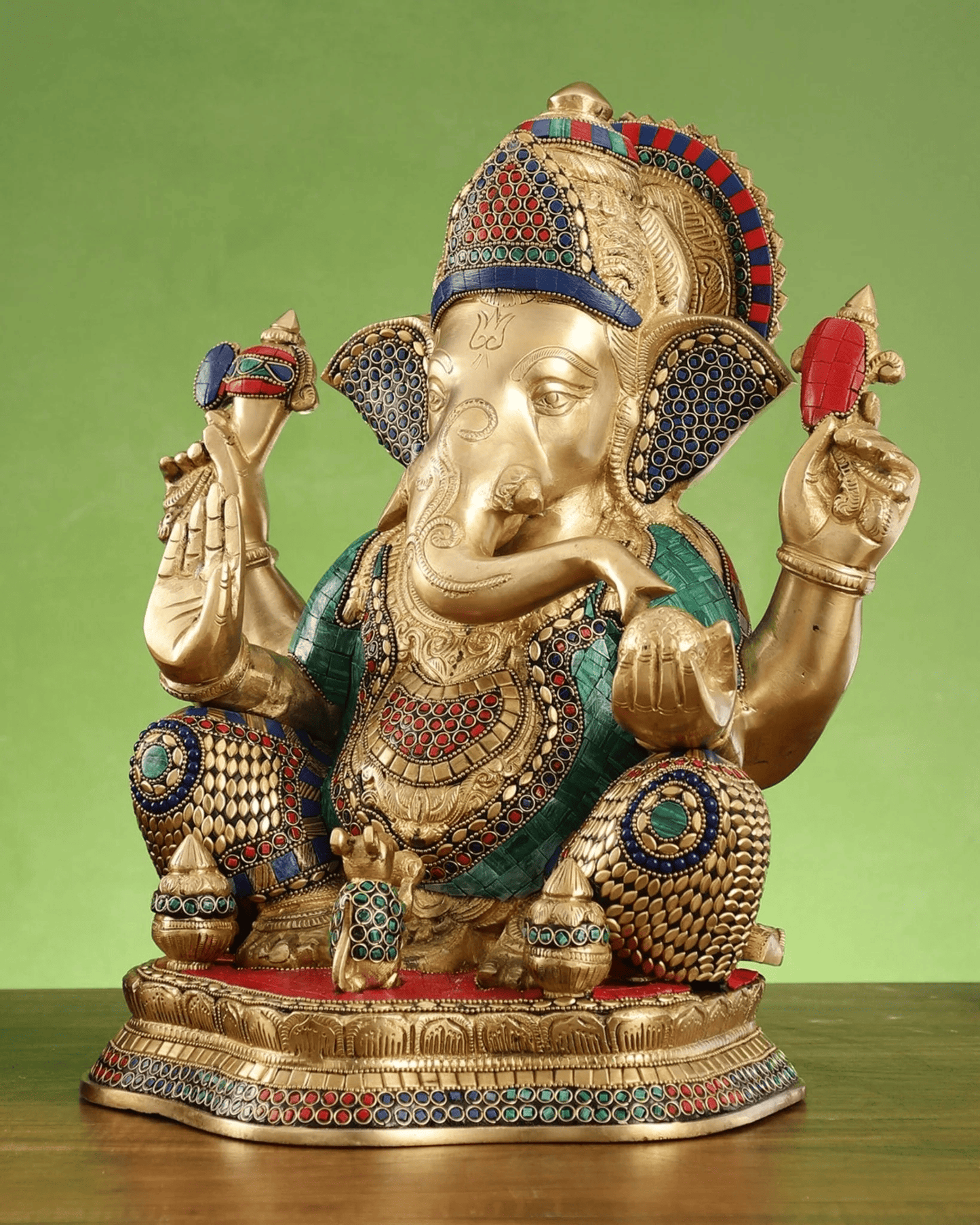 Brassaura™ Brass Lord Ganapathi with Mooshak & Kalash Statue | Height 16 Inches & Weight 14 Kgs
