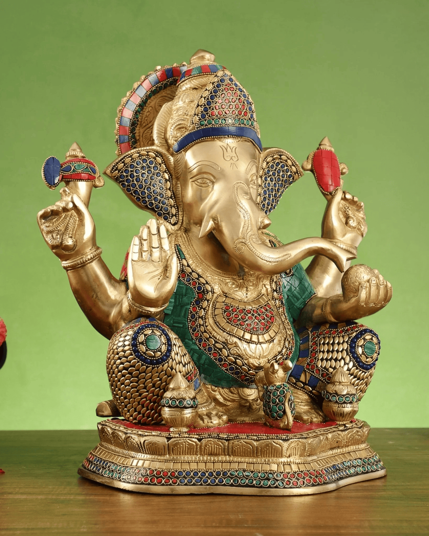 Brassaura™ Brass Lord Ganapathi with Mooshak & Kalash Statue | Height 16 Inches & Weight 14 Kgs