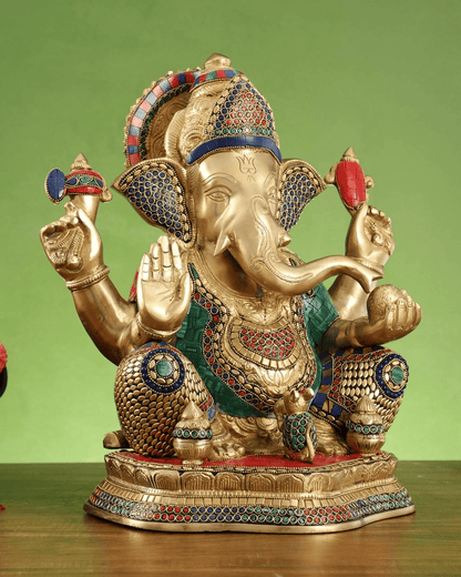 Brassaura™ Brass Lord Ganapathi with Mooshak & Kalash Statue | Height 16 Inches & Weight 14 Kgs
