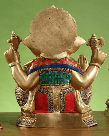 Brassaura™ Brass Lord Ganapathi with Mooshak & Kalash Statue | Height 16 Inches & Weight 14 Kgs