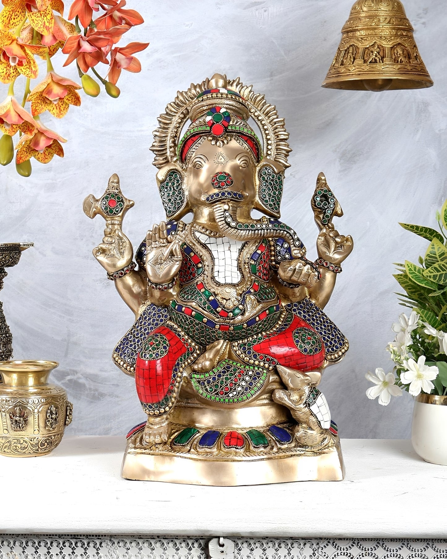 ब्रासोरा® वृंदावन वेणुगोपाल कृष्ण पीतल की प्रतिमा मोर के साथ | एंटीक नीला और सुनहरा रंग | ऊँचाई 20 इंच