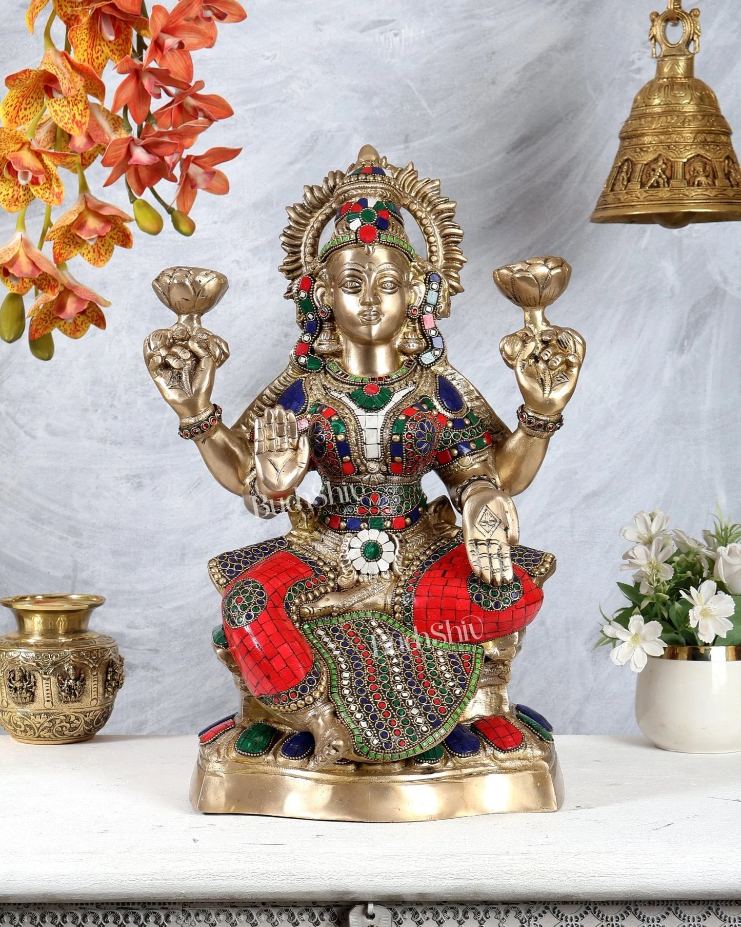 ब्रासोरा® वृंदावन वेणुगोपाल कृष्ण पीतल की प्रतिमा मोर के साथ | एंटीक नीला और सुनहरा रंग | ऊँचाई 20 इंच