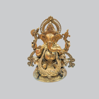 Brassaura® Majestic Seated Lord Ganesha Brass Statue | Intricately Handcrafted Brass Sculpture | Height 19.7 Inches & Weight 24 Kgs