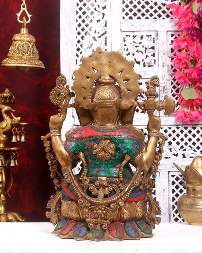 ब्रासोरा® वृंदावन वेणुगोपाल कृष्ण पीतल की प्रतिमा मोर के साथ | एंटीक नीला और सुनहरा रंग | ऊँचाई 20 इंच
