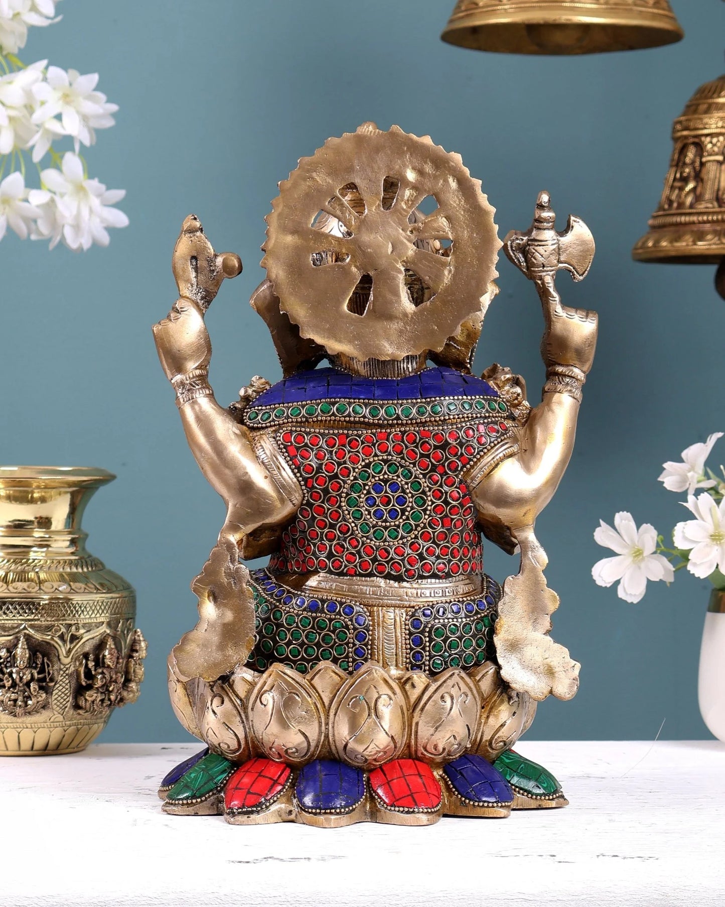 Brassaura® Brass Ganesha on Lotus Base Statue | Height 12 Inches