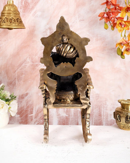 Brassaura® Brass Ganesha on Rocking Chair Statue | Height 17.5 Inches
