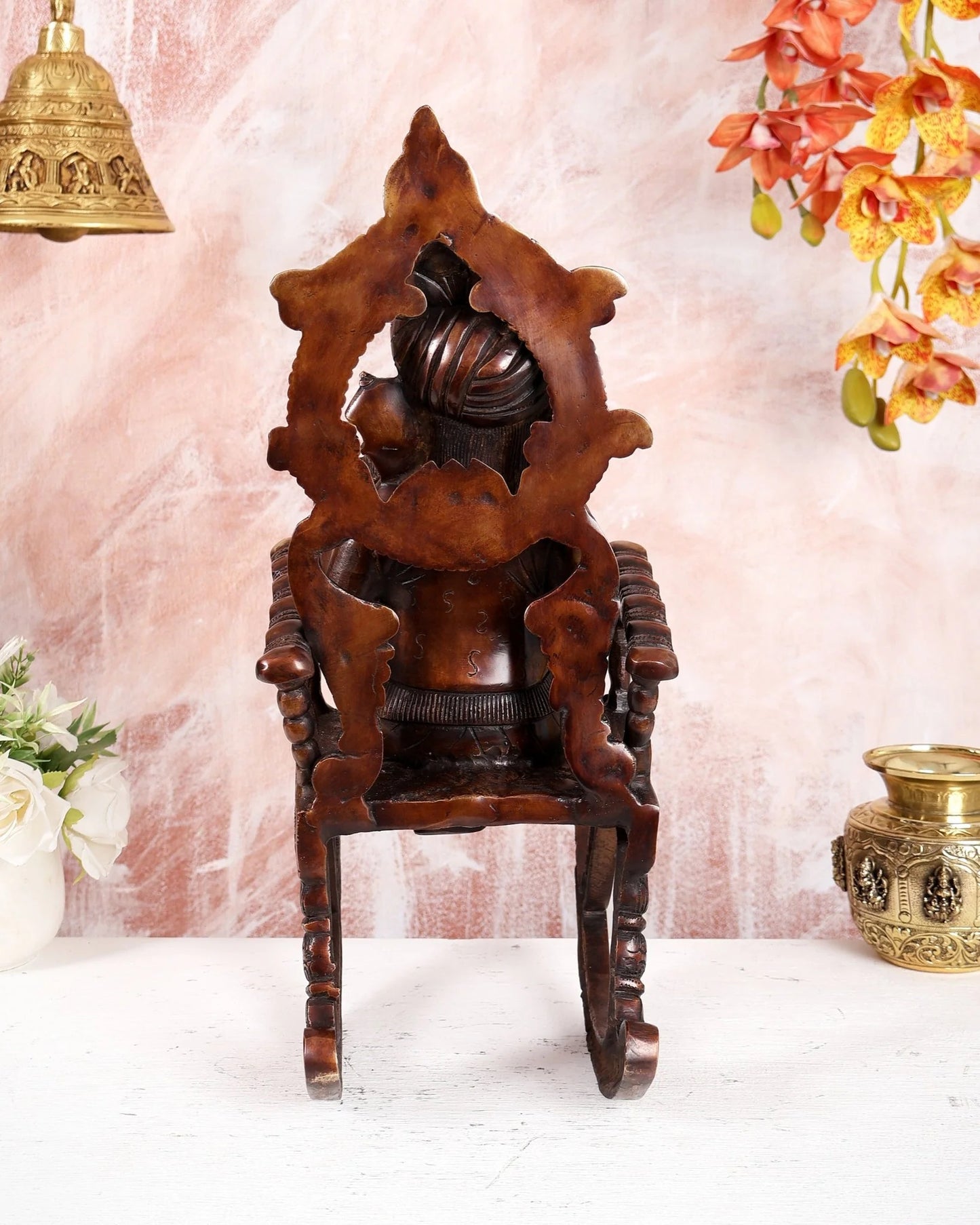 Brassaura® Brass Ganesha on Rocking Chair Statue | Height 17.5 Inches