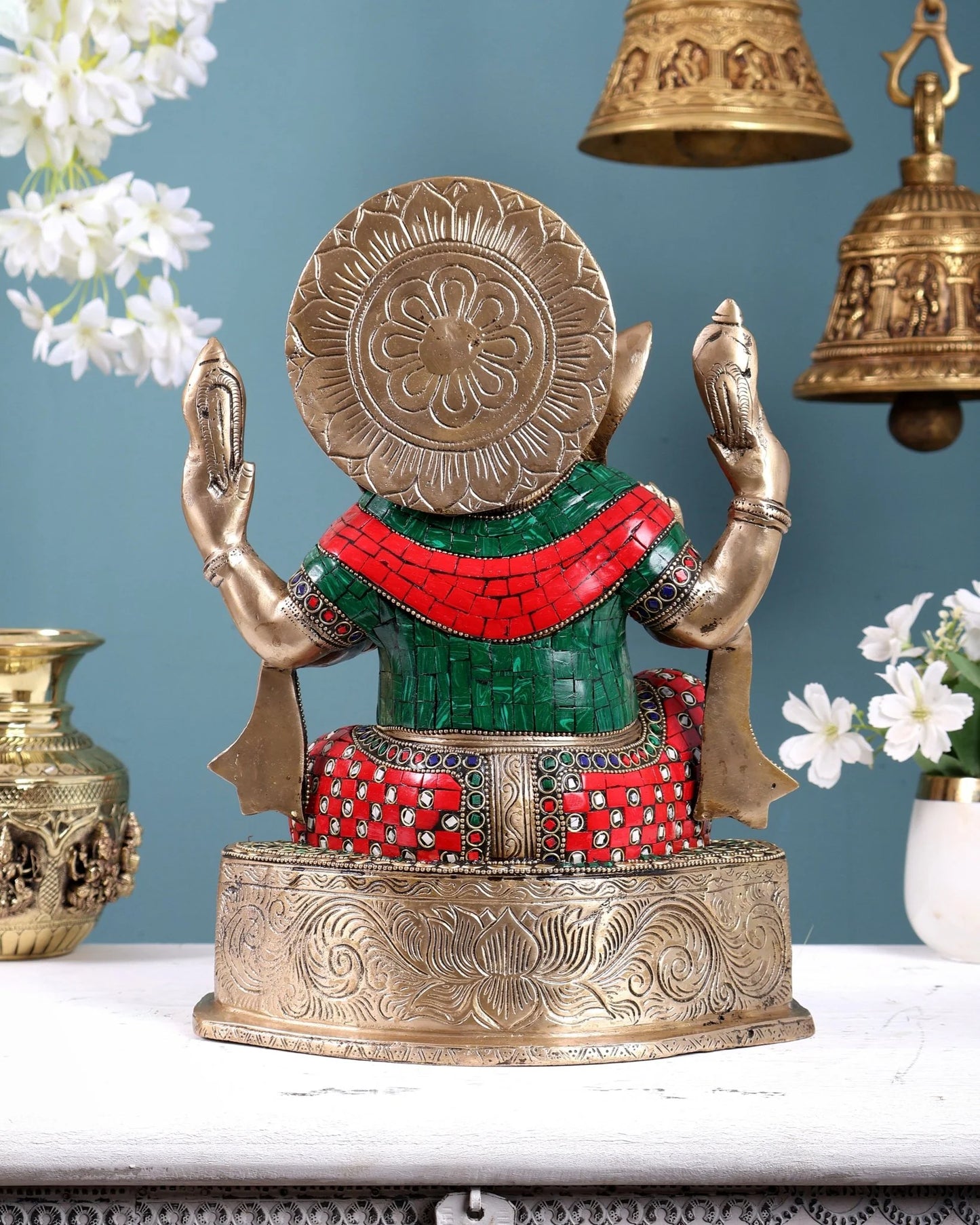 Brassaura® Brass Multicolour Lord Ganesha Statue | Height 12 Inches
