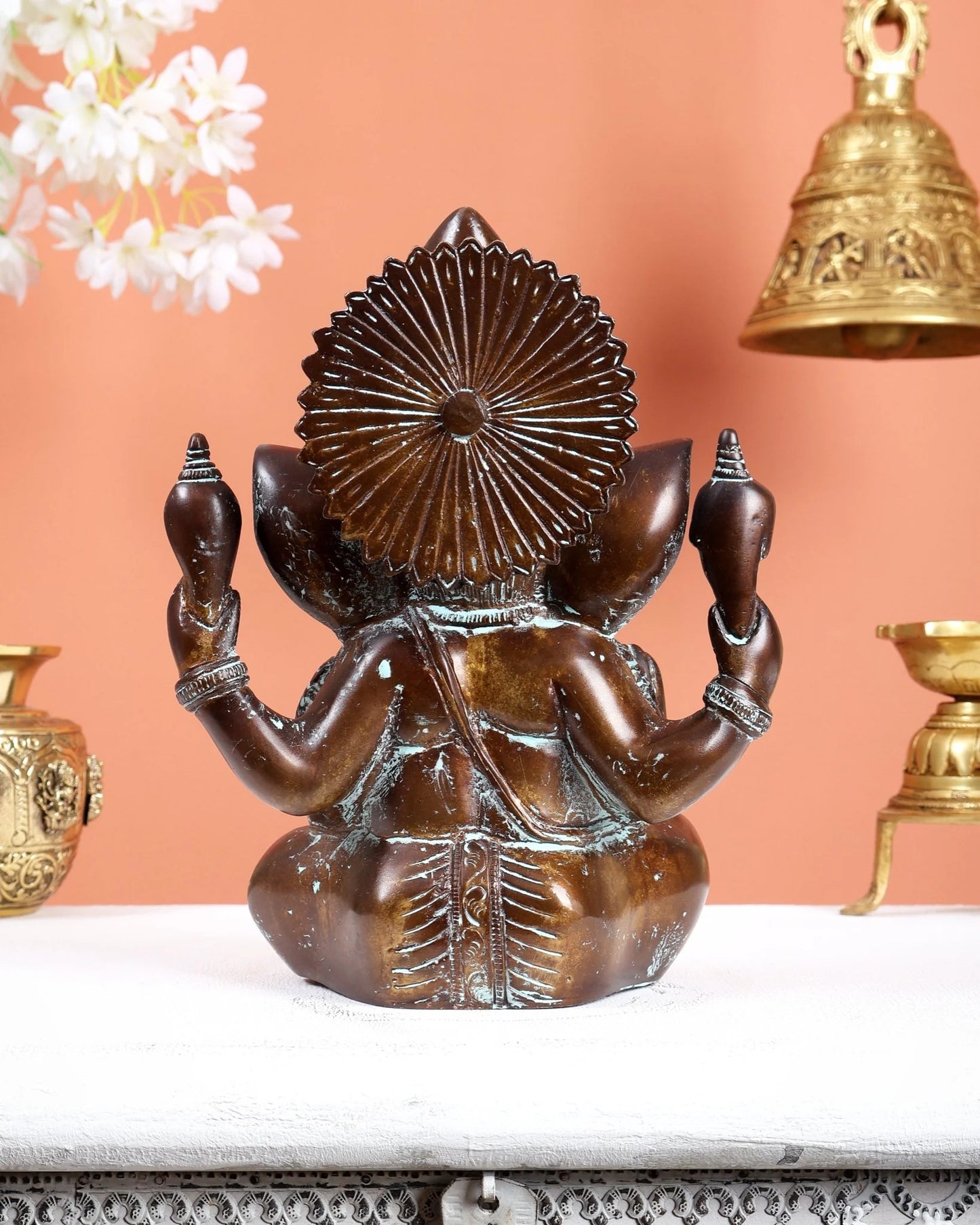 Brassaura® Seated Lord Ganesha Brass Sculpture | Heritage Dual-Tone Finish | Height 8.5 Inches & Weight 3.6 Kgs