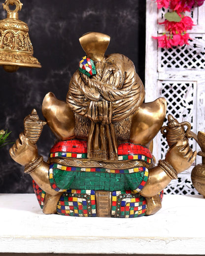 ब्रासोरा® वृंदावन वेणुगोपाल कृष्ण पीतल की प्रतिमा मोर के साथ | एंटीक नीला और सुनहरा रंग | ऊँचाई 20 इंच
