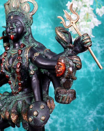 ब्रासोरा® वृंदावन वेणुगोपाल कृष्ण पीतल की प्रतिमा मोर के साथ | एंटीक नीला और सुनहरा रंग | ऊँचाई 20 इंच