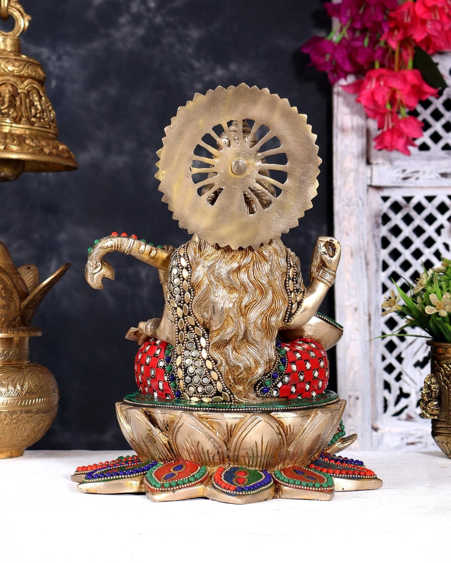 ब्रासोरा® वृंदावन वेणुगोपाल कृष्ण पीतल की प्रतिमा मोर के साथ | एंटीक नीला और सुनहरा रंग | ऊँचाई 20 इंच