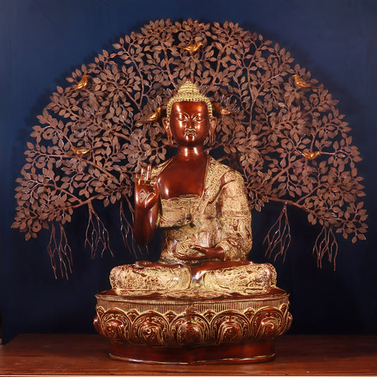Brass Blessing Buddha Tree Statue Weight 67 kg & Height 43.5 Inch