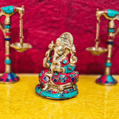 Brassaura® Brass Ganesha Idol for Home Temple & Meditation Space | Height 5.5 Inches