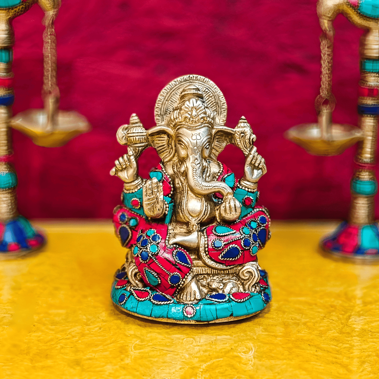 Brassaura® Brass Ganesha Idol for Home Temple & Meditation Space | Height 5.5 Inches