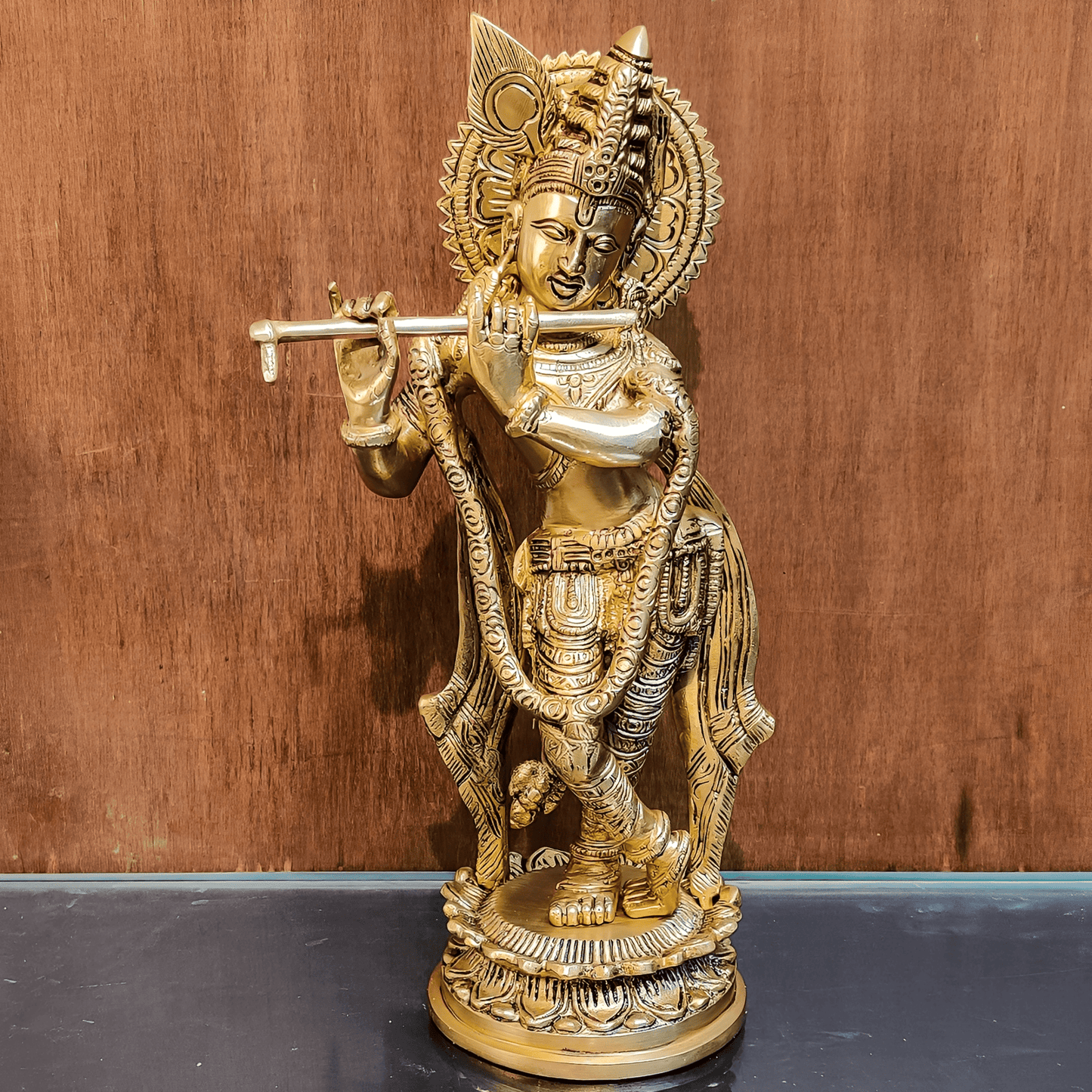 Brassaura™ Lord Krishna Brass Idol | Pure Brass | Height 11 Inches & Weight 2.7 Kgs