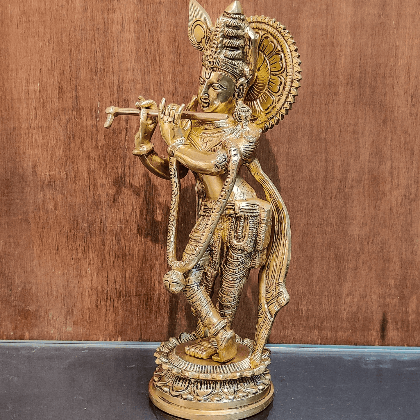 Brassaura™ Lord Krishna Brass Idol | Pure Brass | Height 11 Inches & Weight 2.7 Kgs