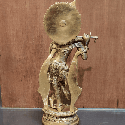 Brassaura™ Lord Krishna Brass Idol | Pure Brass | Height 11 Inches & Weight 2.7 Kgs