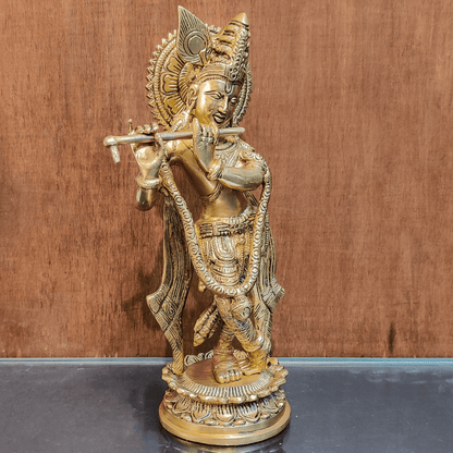 Brassaura™ Lord Krishna Brass Idol | Pure Brass | Height 11 Inches & Weight 2.7 Kgs