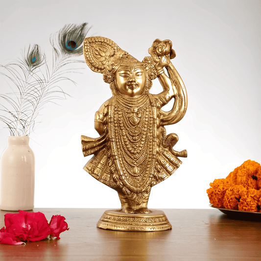 Brassaura™ Lord Shrinath Ji Brass Statue | Golden Finish | Height 13 Inches & Weight 4.5 Kgs