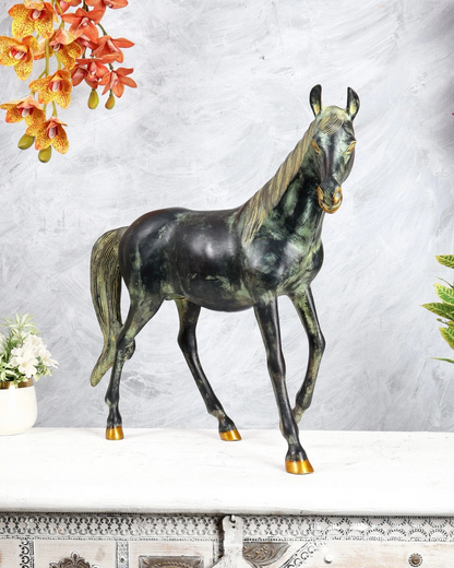 Brassaura® Vastu Horse Brass Sculpture | Antique Heritage Finish | Height 18.5 Inches & Weight 13.1 Kgs