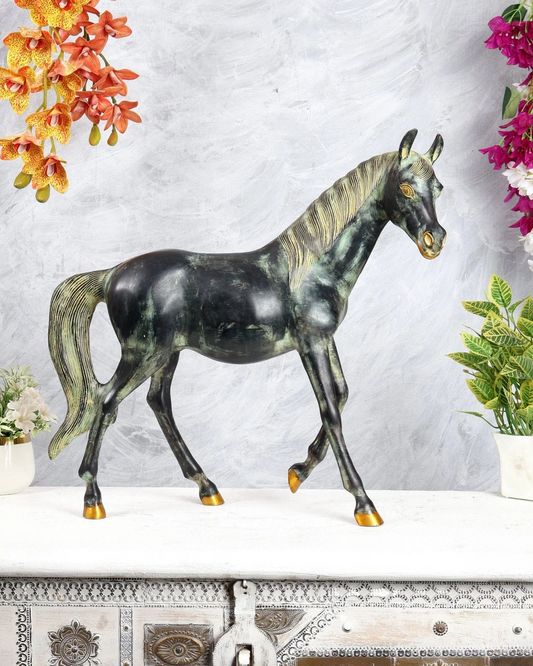 Brassaura® Vastu Horse Brass Sculpture | Antique Heritage Finish | Height 18.5 Inches & Weight 13.1 Kgs