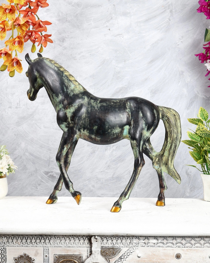 Brassaura® Vastu Horse Brass Sculpture | Antique Heritage Finish | Height 18.5 Inches & Weight 13.1 Kgs