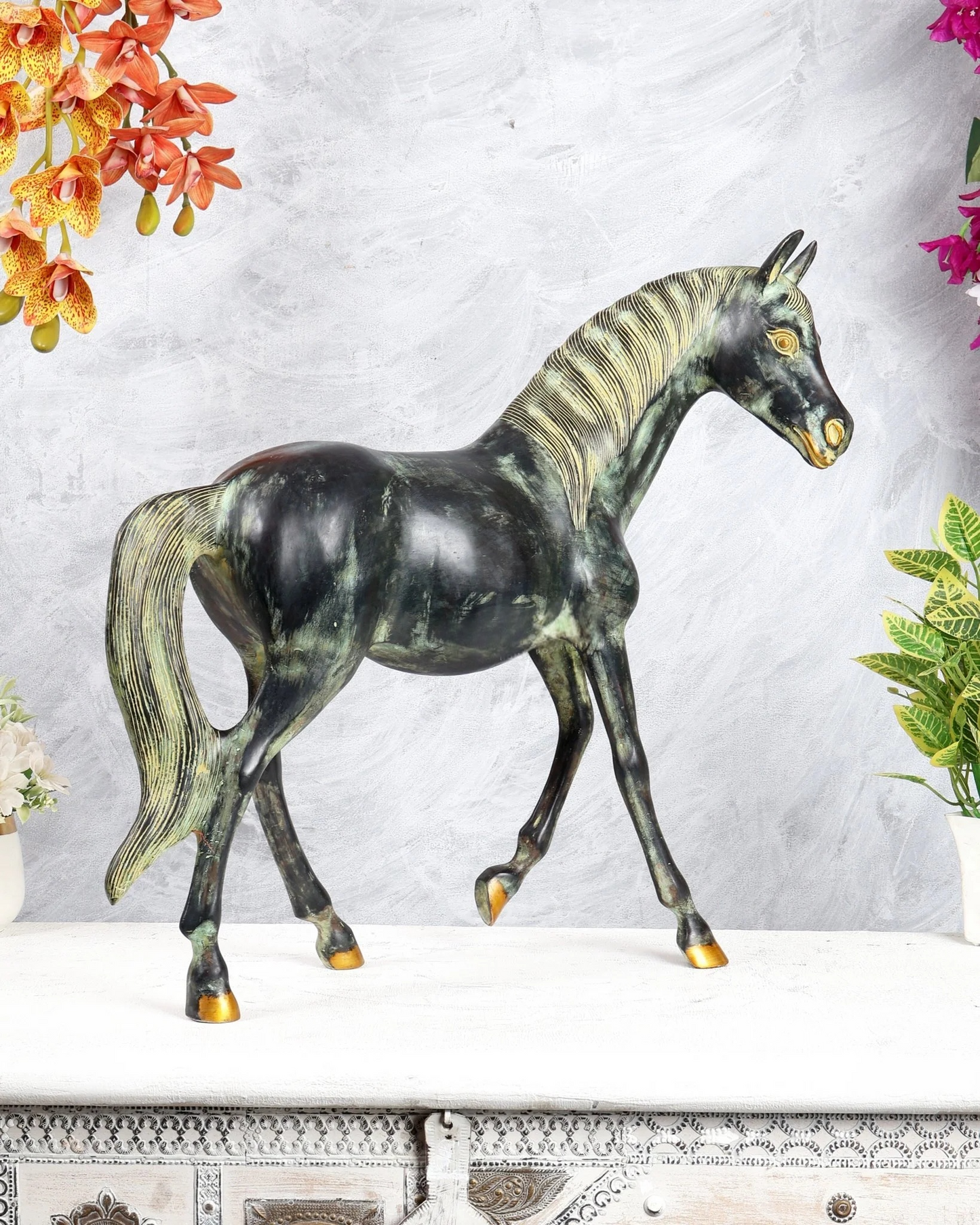 Brassaura® Vastu Horse Brass Sculpture | Antique Heritage Finish | Height 18.5 Inches & Weight 13.1 Kgs