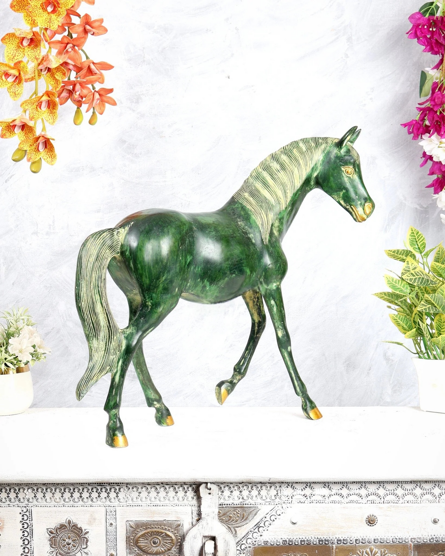 Brassaura® Vastu Horse Brass Sculpture | Emerald Heritage Finish | Height 18.5 Inches & Weight 13.1 Kgs
