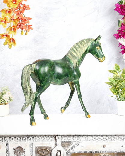 Brassaura® Vastu Horse Brass Sculpture | Emerald Heritage Finish | Height 18.5 Inches & Weight 13.1 Kgs
