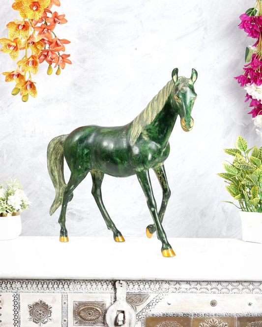 Brassaura® Vastu Horse Brass Sculpture | Emerald Heritage Finish | Height 18.5 Inches & Weight 13.1 Kgs